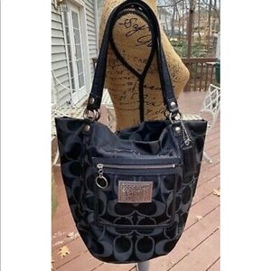 COACH BLACK LUREX GLAM SIGNATURE POPPY TOTE BAG